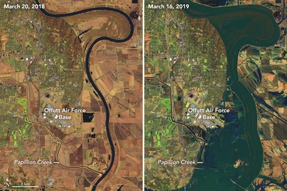 Flooding in the Midwest in March 2019 compared with March 2018