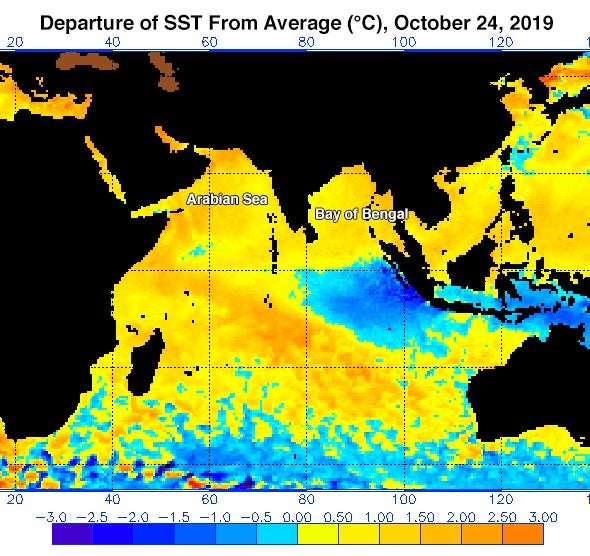 Departure of SST from average