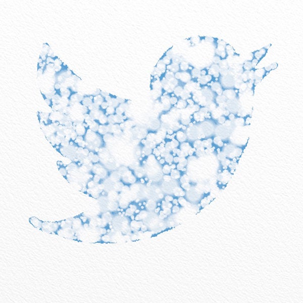The Twitter symbol, a blue bird, deconstructed and spotty.