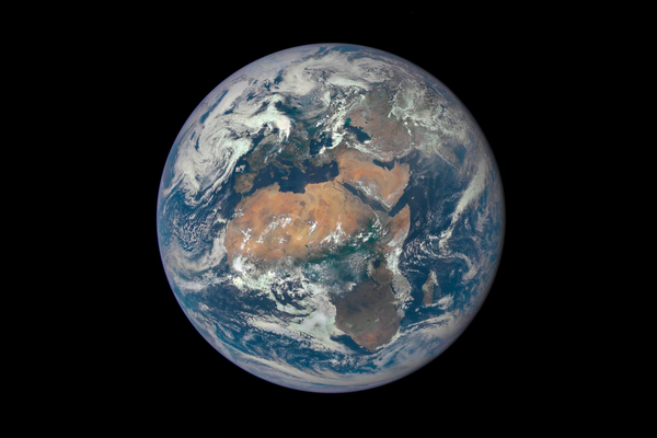 An image from space of the Earth, with Africa at the center and a black background