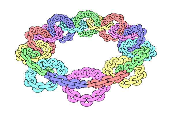 A colorful chain of 18 links, each one of which is made of 18 links