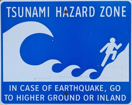 Tsunami hazard zone sign