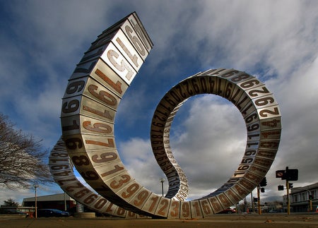 A twisting snake of metal boxes with numbers on them