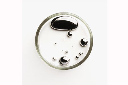 Droplets of liquid mercury