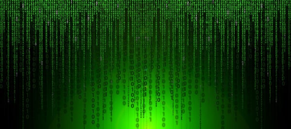 Streams of numbers on a green background, sort of reminiscent of the movie The Matrix