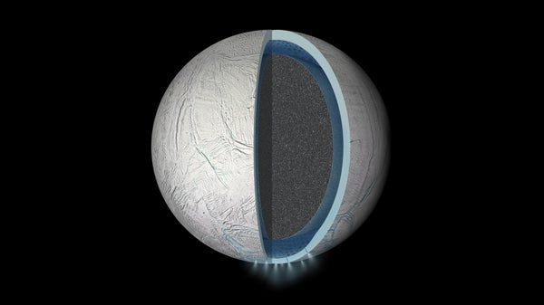 An artist's rendition of the subsurface ocean of Enceladus