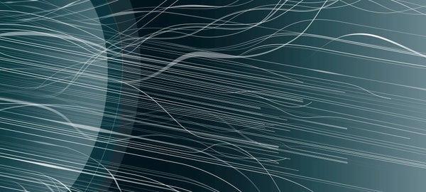 Illustration of a black hole with strands representing information getting sucked into it.