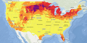 A map of the U.S. showing health-related heat risk.