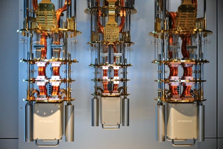 A chandelier-shaped cooling system for the quantum computer IBM Quantum System Two.