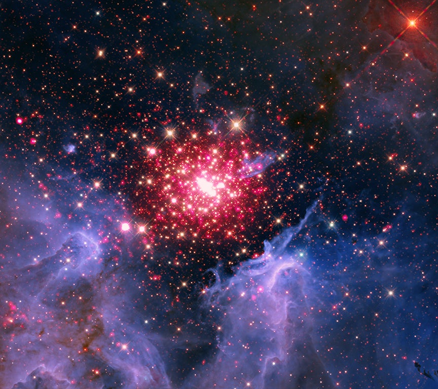 NGC 3603 shows a colossal and brilliant star factory located in the Carina spiral arm of our Milky Way galaxy.