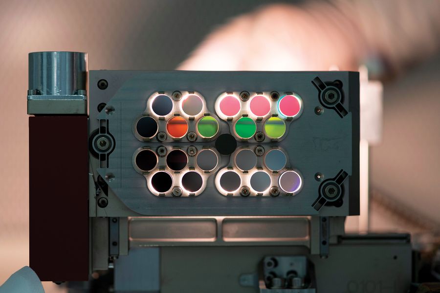 Different colored circles adorn the face of a gray box. Image provided by NASA/Jolearra Tshiteya.