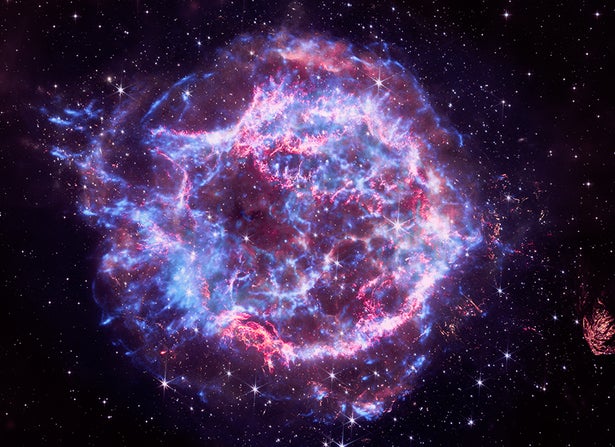 A massive stellar burst shown in red, white and blue