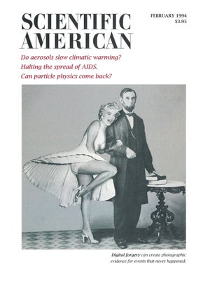 Marilyn Monroe hugs the arm of Abraham Lincoln on the cover of Scientific American Magazine Vol 270 Issue 2