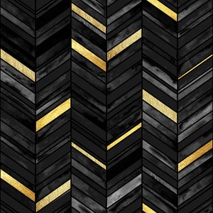 A mosaic herringbone pattern of black, grey, and a few panels of gold.