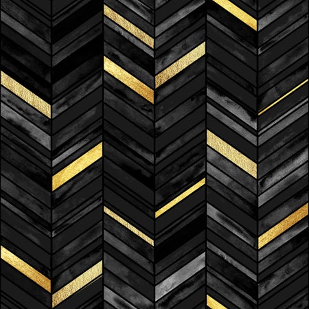 A mosaic herringbone pattern of black, grey, and a few panels of gold.