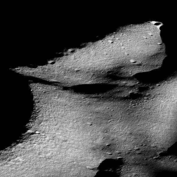 An oblique view of the landscape near the moon's south pole