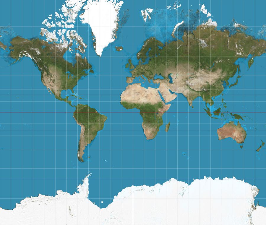 A world map where Greenland looks huge and Africa looks only very slightly bigger