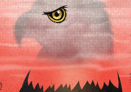 Conceptual illustration of an eagle with numbers overlapping its silhouette.