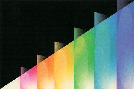 Colorful rectangular lenses lined up in a row with colors going from pink, orange, yellow, green, blue to purple. Illustration by DTAN Studio