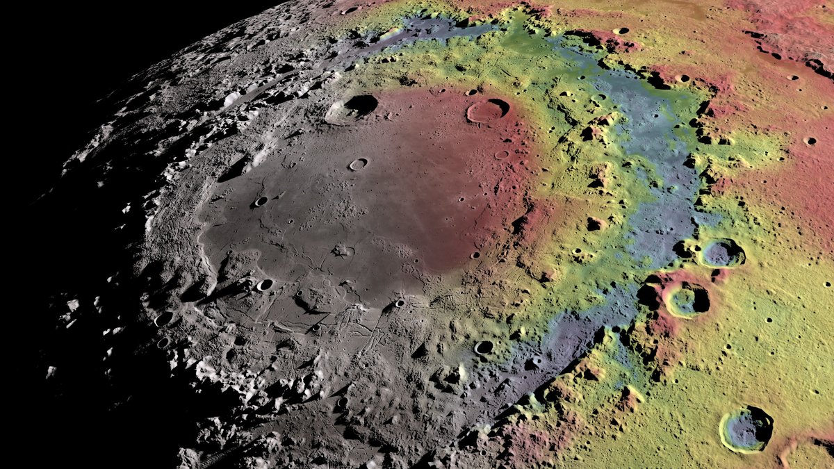 A false-color view of the moon's Orientale Basin.