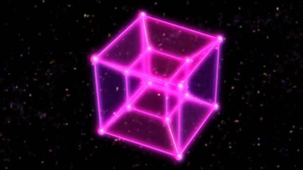Lines of light depict a cube inside a cube, the closest approximation we have a 4d object
