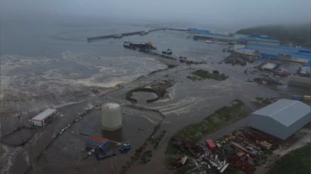 Aerial view of flooded region in Russia after tsunami