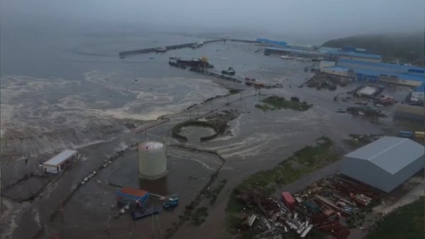 Vista aérea da região inundada na Rússia após tsunami
