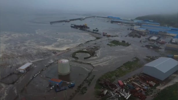 Aerial view of flooded region in Russia after tsunami