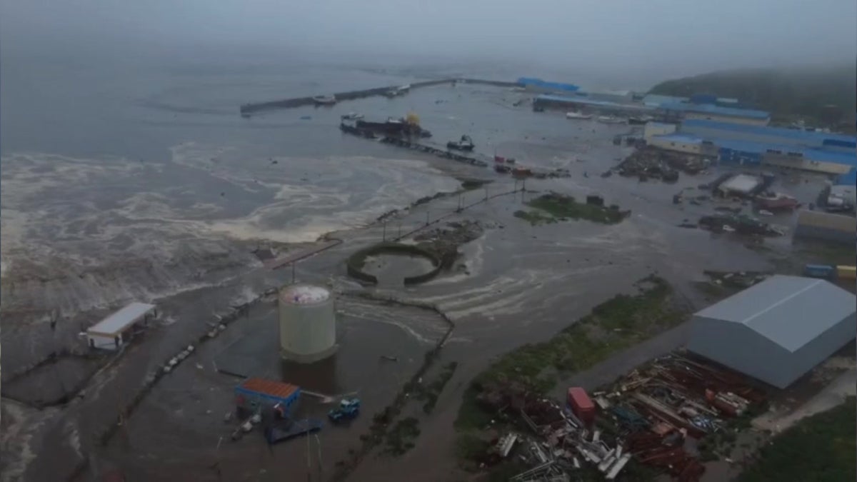 Aerial view of flooded region in Russia after tsunami