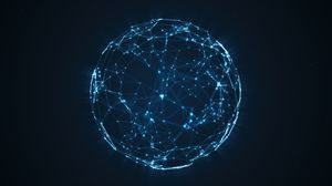 Network of connected blue lights across a globe on a dark background.