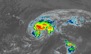 A tropical storm moves toward Hawaii.