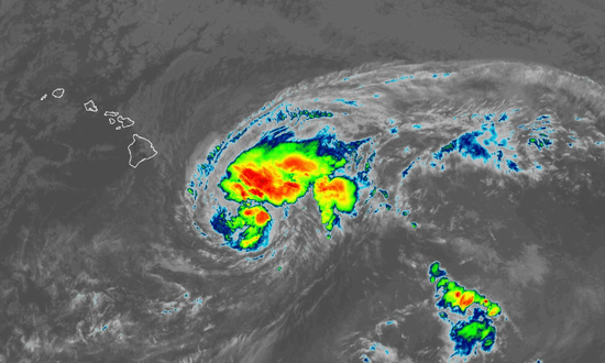 A tropical storm moves toward Hawaii.