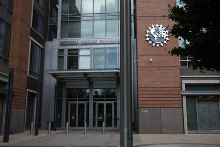 The entrance of 2514 Eisenhower Avenue, where the National Science Foundation is also located, is seen on July 8, 2025, in Alexandria, Va.