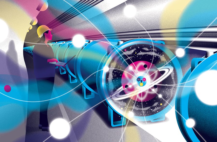 Conceptual illustration of the Large Hadron Collider by Neil Webb.