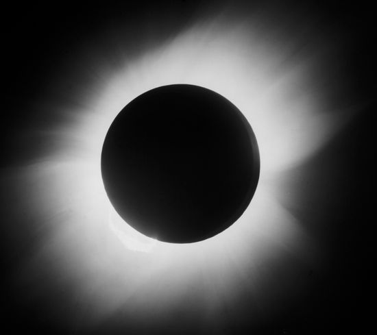 A glass positive photograph of the corona of the May 29, 1919, solar eclipse that was taken at Sobral, Brazil, with a telescope with four inches in aperture and 19 feet in focal length.