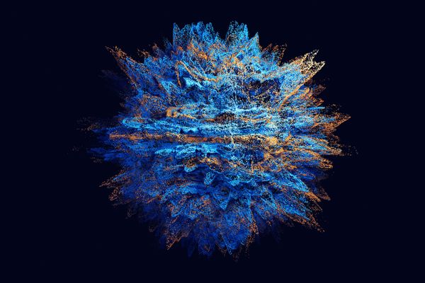 Abstract image of an AI core formed from particles.