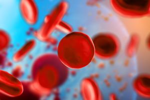 An illustration of scattered red blood cells