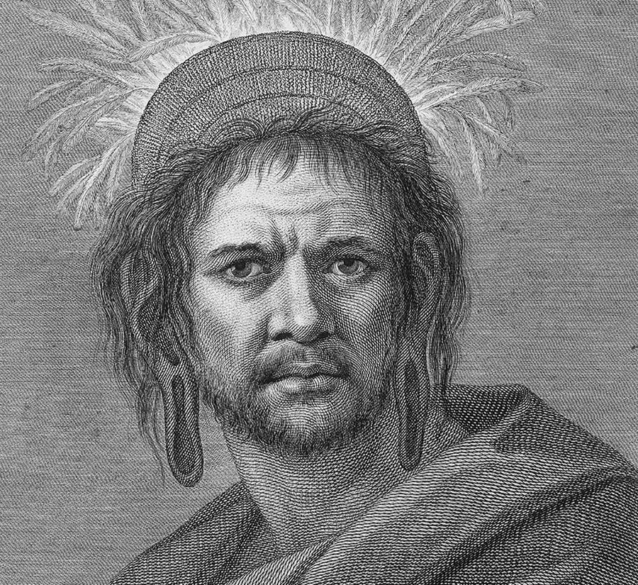 A European drawing portrayal of a Rapanui man from James Cook’s 1774 visit. Provided by DeAgostini/Getty Images.