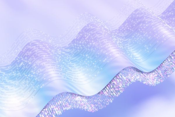 Wavy purple lines with bits representing pieces of information