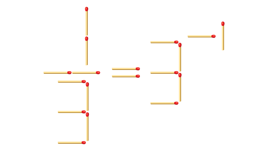 Illustration of 18 matches arranged at right angles to show the mathematical expression “one third equals three to the power of negative one.”