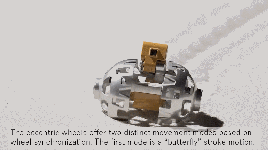 A gif of LEV-2 rover crawling and bopping through sand