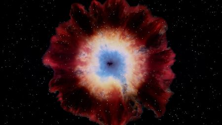An animation showing star fragments turning into gas for the first time