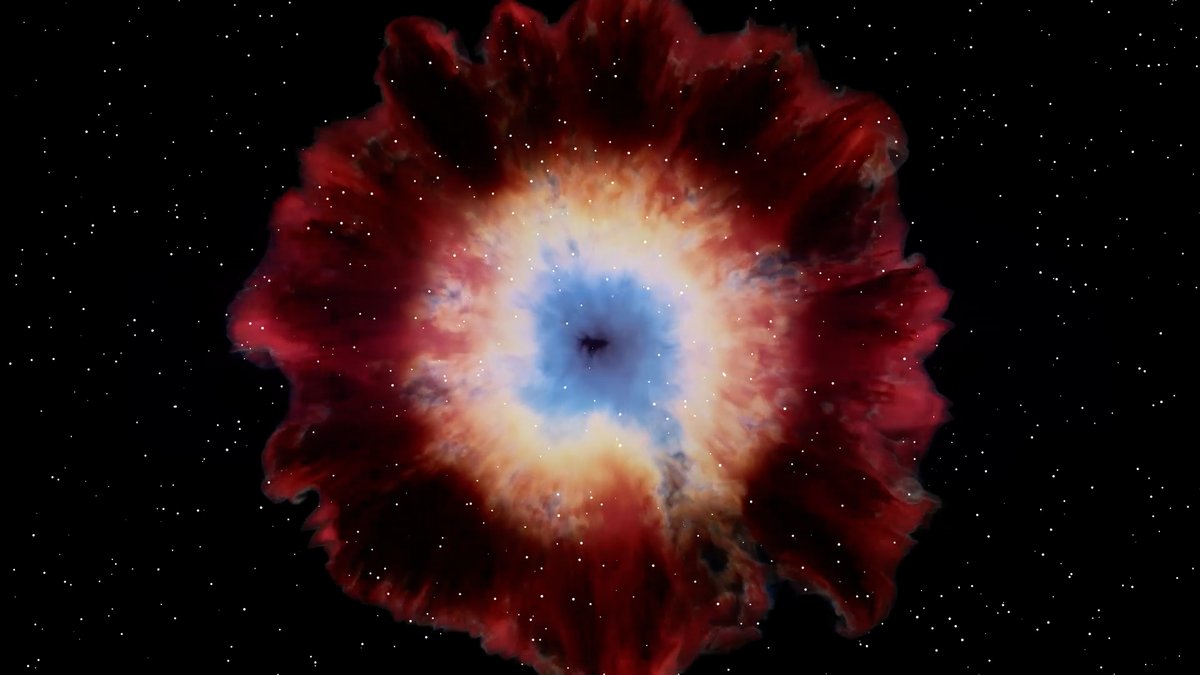 An animation showing star fragments turning into gas for the first time