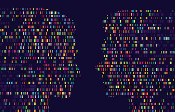 DNA test sequence barcoding in two human silhouettes