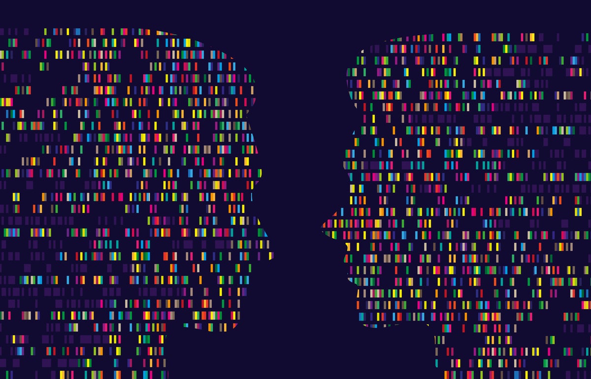 DNA test sequence barcoding in two human silhouettes