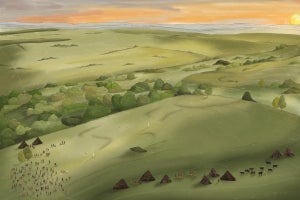 Reconstruction of summer solstice celebrations as they might have appeared at Bulford, England, 5,000 years ago.