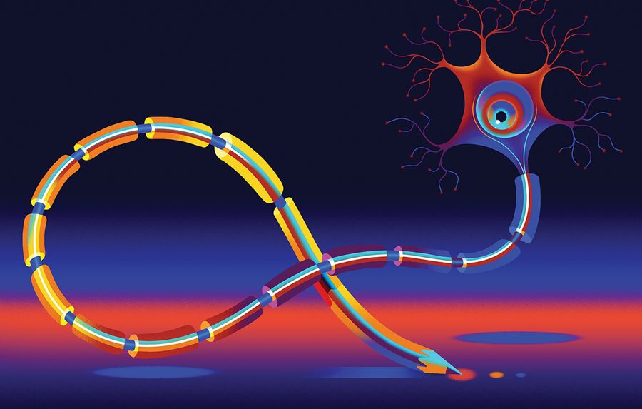A conceptual abstract illustration of a neuron comprised of pencils by Ollie Hirst