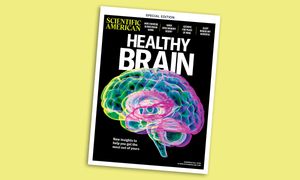 Cover of the Healthy Brain special edition issue of Scientific American against a yellow background.