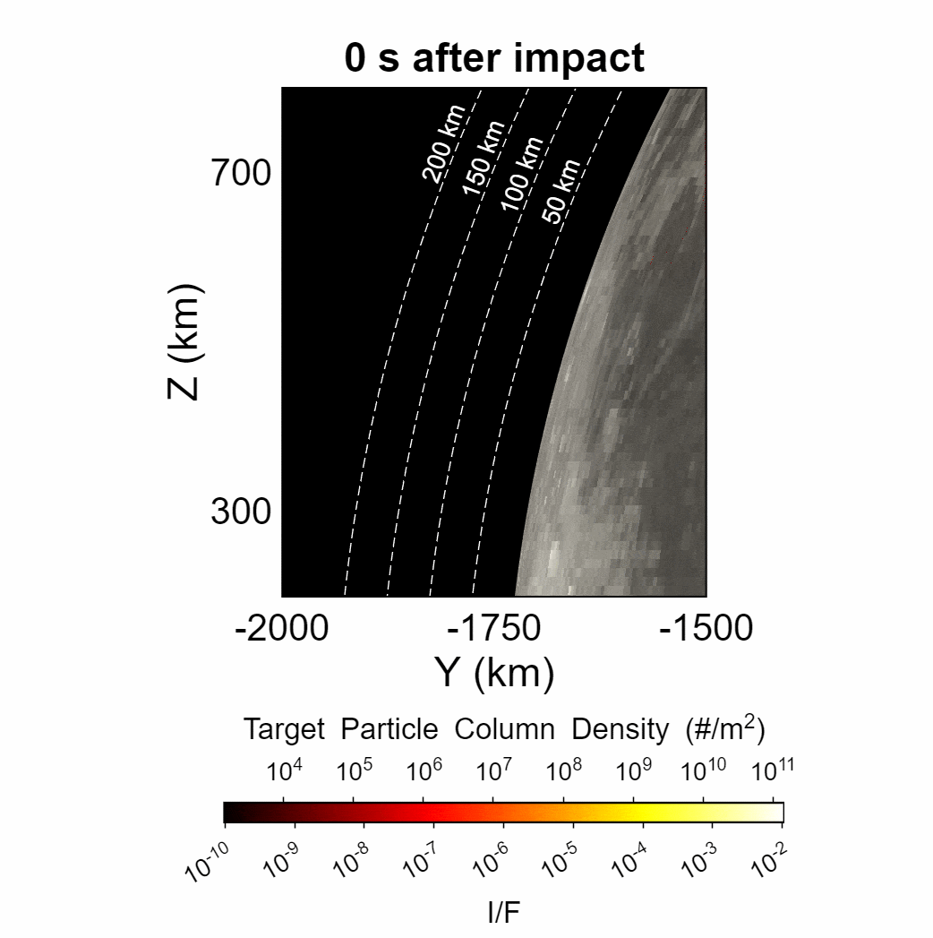 A simulation of a rocket impacting the surface of the moon shows the natural satellite’s outer edge, or limb.