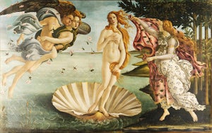 A painting of Venus rising from the waves attended by angels